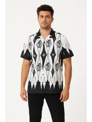 İki İplik Kumaş Dijital Baskılı Gömlek - Siyah -