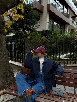 Jeans Detaylı Cıtcıtlı CEKET - Lacivert -