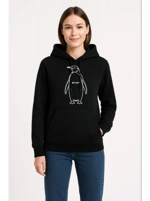 Kadın Nihilist Penguen Özel Tasarım Oversize Kapüşonlu Sweatshirt - Siyah