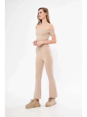 Kadın Yüksel Bel Fitilli İspanyol Paça Tayt - Bordo