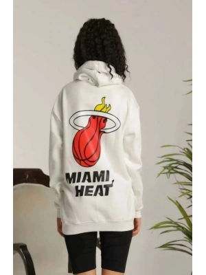 Kapşonlu Baskılı Sweetshirt - Beyaz