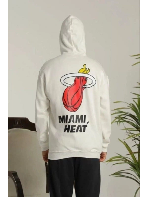 Kapşonlu Baskılı Sweetshirt - Beyaz