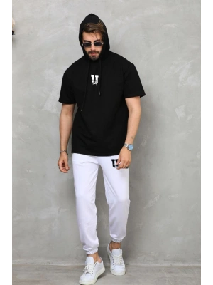 Kapşonlu Oversize T-Shirt Takım - Siyah