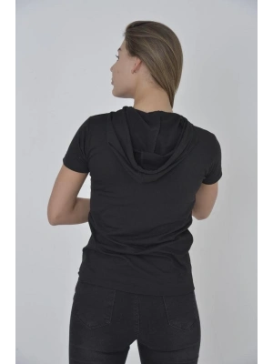 Kapşonlu Slim Fit T-shirt - Siyah -