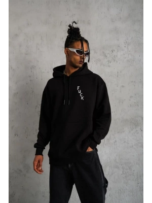 Kapşonlu Uzun Kol Baskılı Sweetshirt - Siyah -