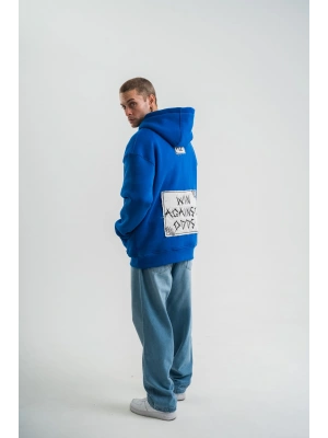 Kapşonlu Uzun Kol Patchli Nakışlı SweatShirt - Mavi -