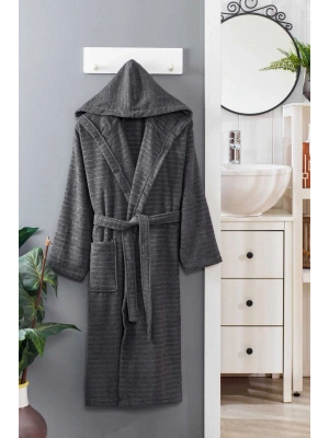 Kapüşonlu Unisex Banyo Bornozu %100 Soft Pamuklu Antrasit