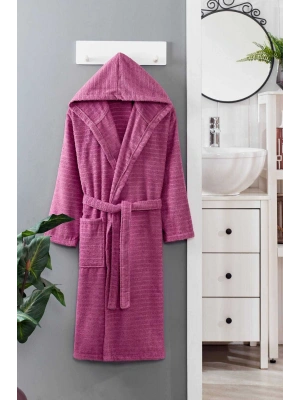 Kapüşonlu Unisex Banyo Bornozu %100 Soft Pamuklu Mürdüm
