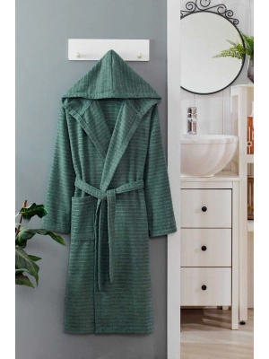 Kapüşonlu Unisex Banyo Bornozu %100 Soft Pamuklu Yeşil