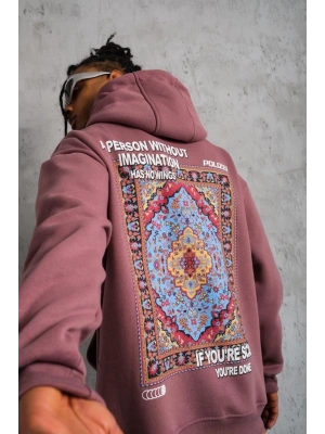 Kilim Desen Kapüşonlu Sweat - Gül Kurusu