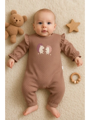 Kirpi Nakışlı % 100 Pamuk Kız Bebek Tulum