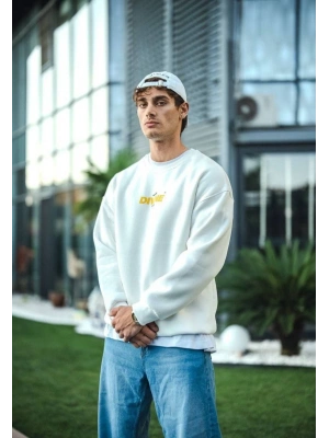 Kışlık Bisiklet Yaka Baskılı SweatShirt - Beyaz -