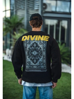 Kışlık Bisiklet Yaka Baskılı SweatShirt - Siyah -