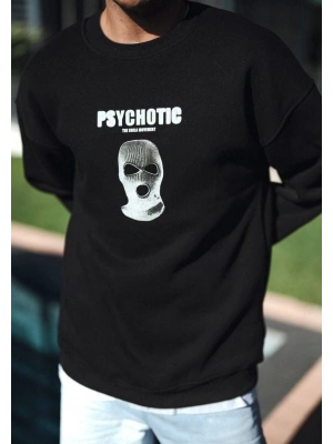 Kışlık Bisiklet Yaka Baskılı SweatShirt - Siyah -