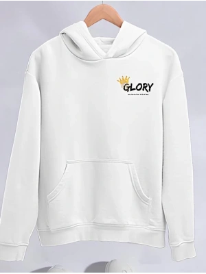 Kışlık Üç İplik Kapüşonlu SweatShirt - Beyaz -