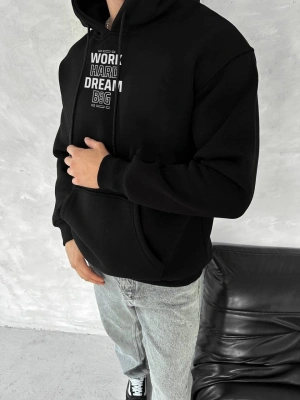 Kışlık Üç İplik Kapüşonlu SweatShirt - Siyah -