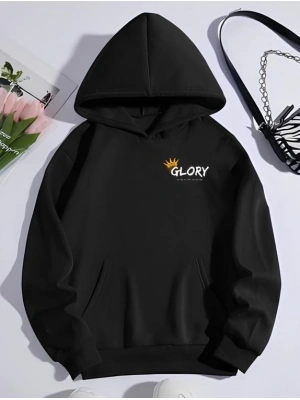 Kışlık Üç İplik Kapüşonlu SweatShirt - Siyah -