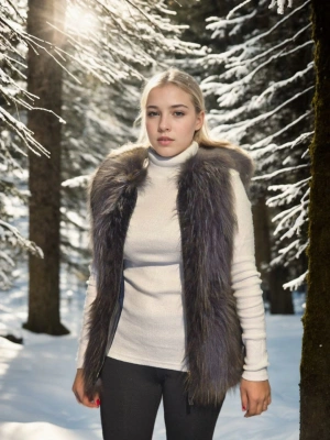 Kolsuz Fermuarlı Yelek - Siyah -