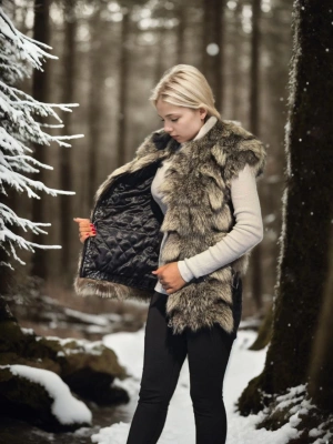 Kolsuz Hakiki Deri Kürk - Siyah -