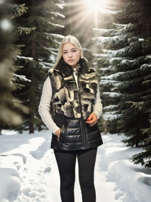 Kolsuz Hakiki Deri Kürk - Siyah -