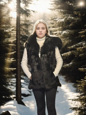 Kolsuz Kapüşonlu Yelek - Siyah -