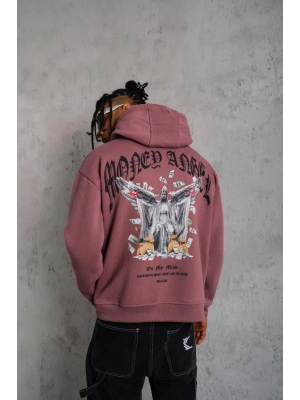 Kordon İpli Baskılı Kapüşonlu Sweatshirt - Gül Kurusu