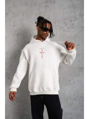 Kordonlu Arka Maske Kordon Saçlı Kapüşonlu - Beyaz -