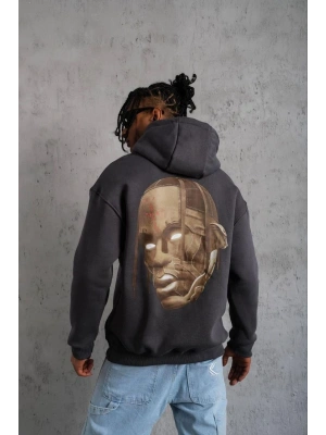 Kordonlu Arka Maske Kordon Saçlı Kapüşonlu - Füme