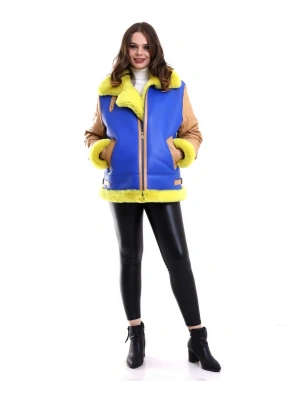 Koyun Derisi Pilot Hakiki Kürk - Sarı -