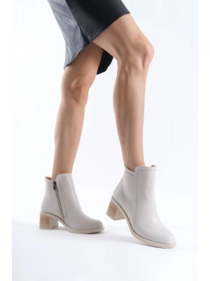 LARISSA Fermuarlı Ortopedik Taban Topuklu Kadın Bot  CKT - Krem