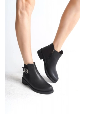 LUNA Fermuarlı Lastikli Ortopedik Taban Topuklu Kadın Bot  CST - Siyah