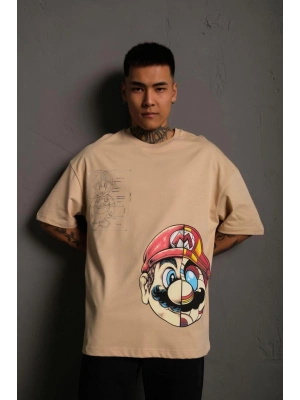 Mario Baskılı Oversize T-Shirt - Bej -
