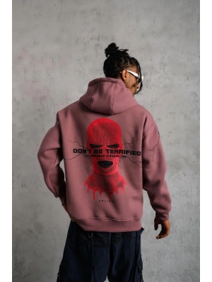 Maske Baskılı Kapüşonlu Sweat - Gül Kurusu