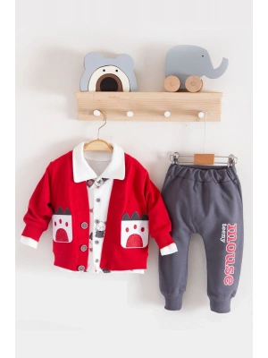 Mause Gömlek Yakalı 3lü Erkek Bebek Takımı