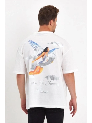 Melek Baskılı Oversize T-shirt - Beyaz -