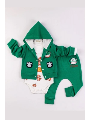Monkey Nakışlı Kapişonlu Erkek Bebek Takım