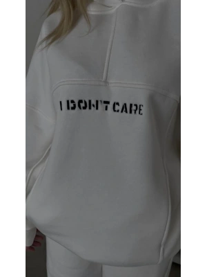 Nakış İşlemeli Üç İplik Sweat Takım- Beyaz -