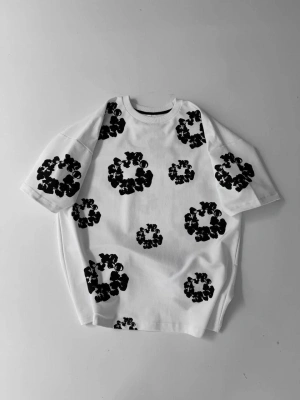 Ön ve Arka Baskılı Oversize Bisiklet Yaka T-shirt- Beyaz -