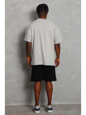 Oversize Düz Bisiklet Yaka T-Shirt - Gri -