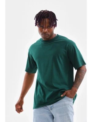 Oversize Düz Bisiklet Yaka T-Shirt - Koyu Yeşili