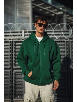 Oversize Tam Fermuarlı Uzun Kol Hırka - Haki -