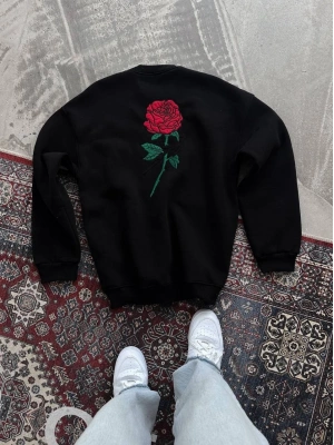Oversize Üç İplik Bisiklet Yaka Baskılı SweatShirt - Siyah -