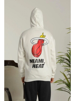 OversizeKapüşonlu Sweatshirt –Sırt ve Ön Baskılı Siyah Beyaz -