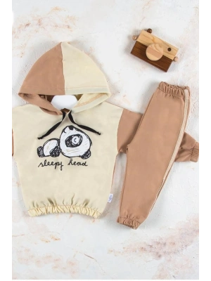 Panda Desenli Kapişonlu Erkek Bebek Takımı