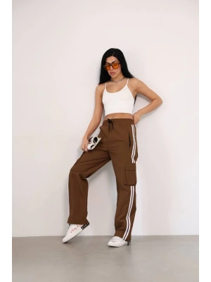 Praşut Kumaş Kargo Çeplı Baggy Esofman - Kahve -
