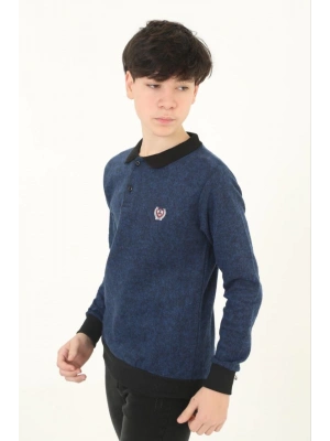 Selanik Yaka Nakışlı Kazak - Lacivert -