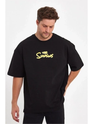 Sırt Baskılı Bisiklet Yaka Oversize T-shirt - Siyah