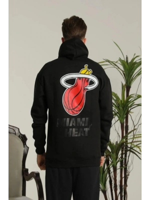 Sırt Baskılı Oversize Üç İplik Kapüşonlu Sweatshirt - Siyah