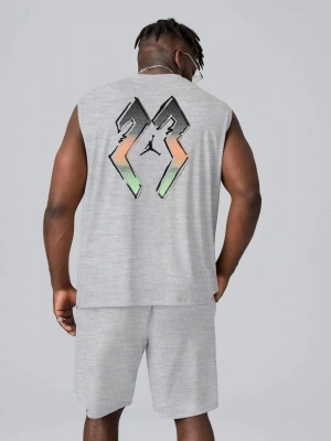 Sırt Baskılı Sıfır Kol İkili Şort Takım - Gri