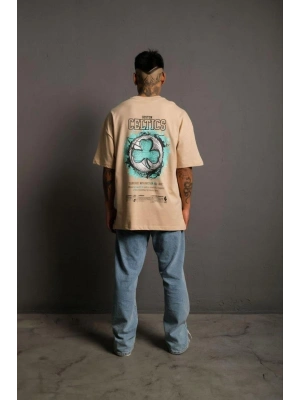 Sırt Baskılı T-shirt - Bej -